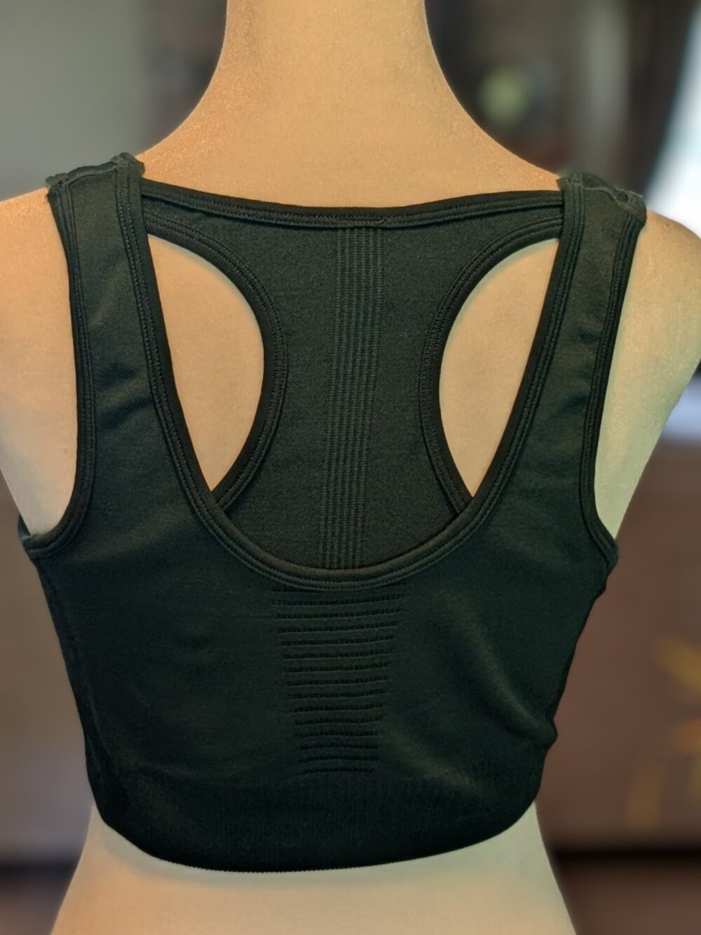 Forest Green Sports Bra with Black stripe contour design-Size L